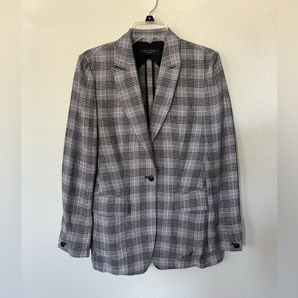 Rag & Bone Claudia Linen Blend Blazer in Blue Plaid Women’s Size 4 - Picture 4 of 16